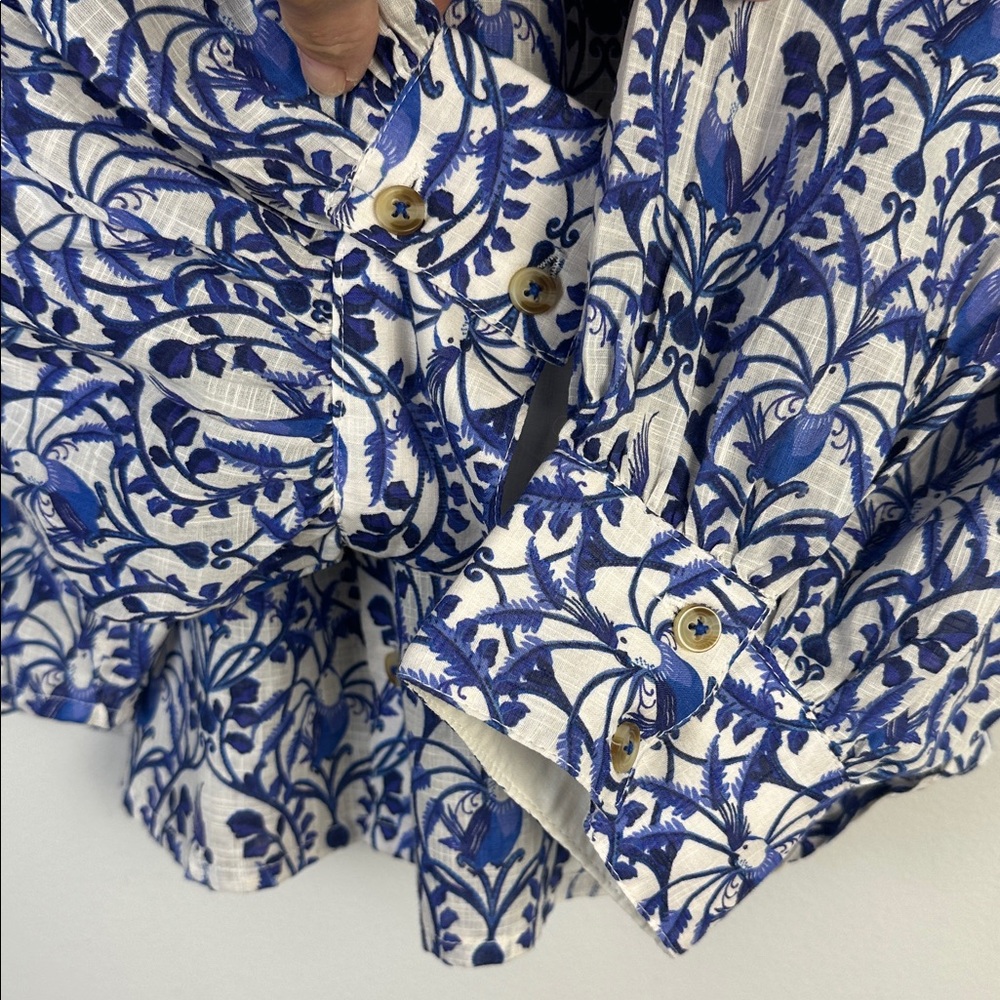 NEW Anthropologie Maeve Cockatoo Bird Blouse Button Front Shirt Balloon Sleeve M - Picture 13 of 16